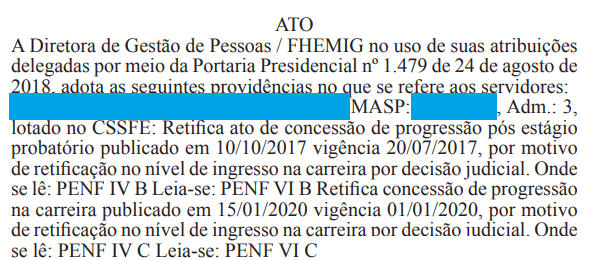 Retificações das progressões na carreira